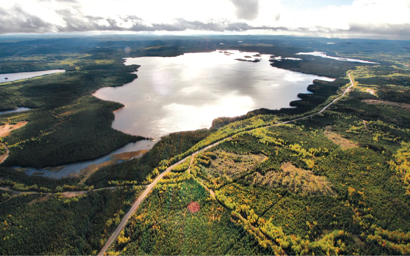 Bathurst New Brunswick aerial view, large lake.