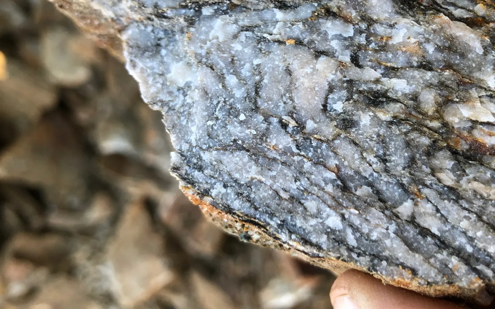 Close up sample of copper found in mineral sample.